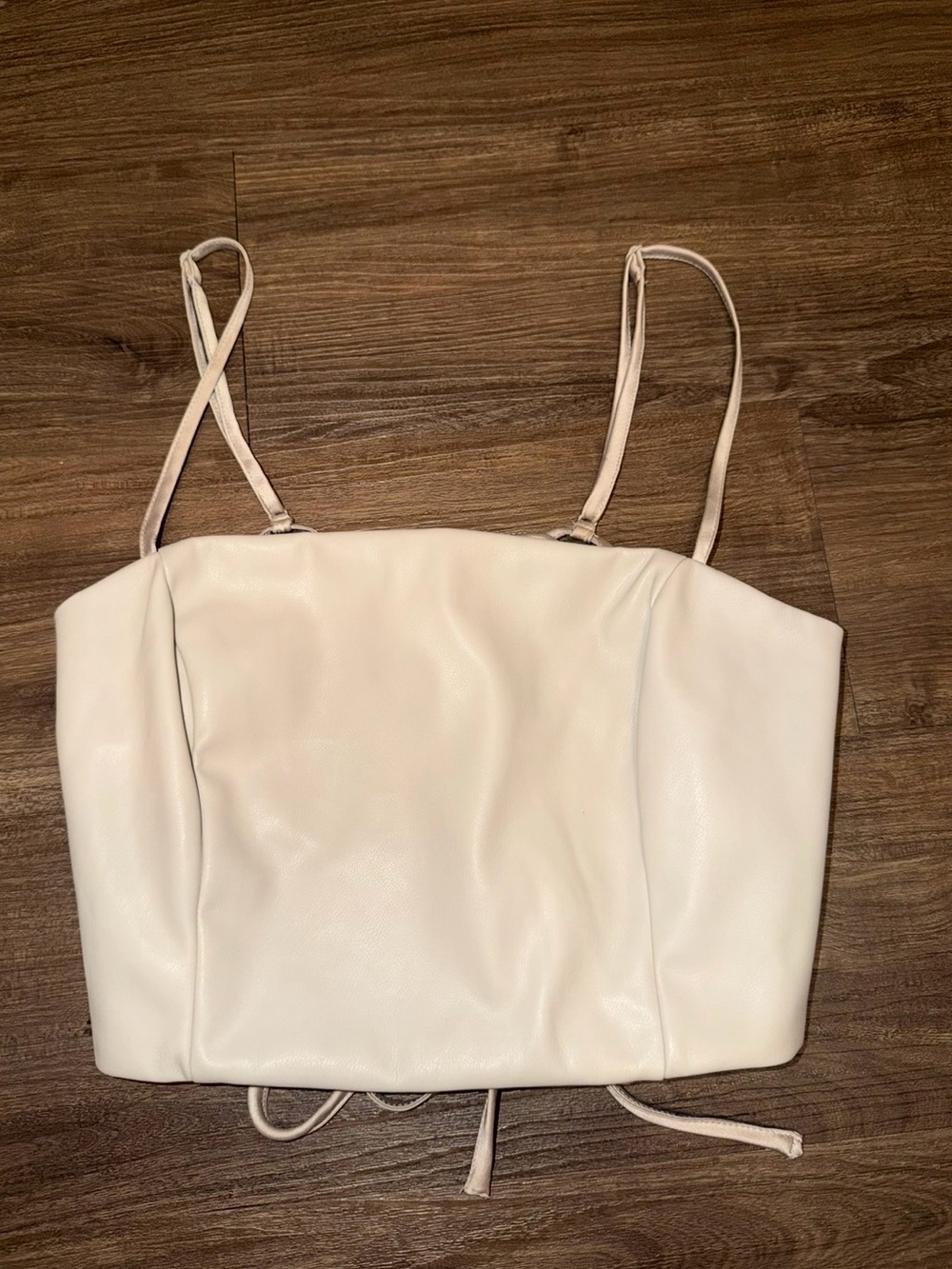 Garage Cream Faux Leather Crop Cami Top